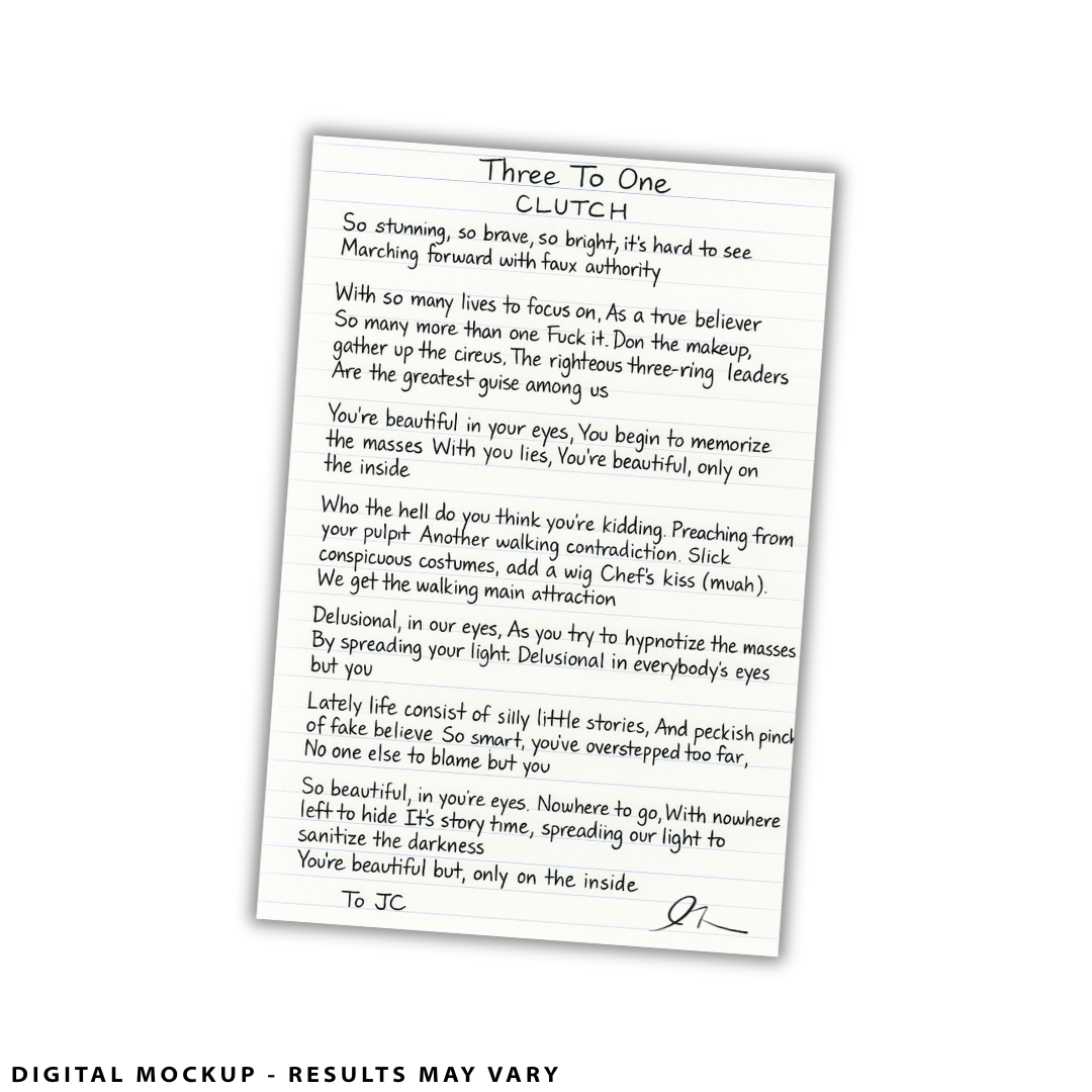 Handwritten Lyrics by band member Steve Goren